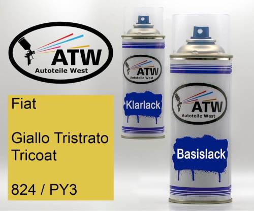 Fiat, Giallo Tristrato Tricoat, 824 / PY3: 400ml Sprühdose + 400ml Klarlack - Set, von ATW Autoteile West.